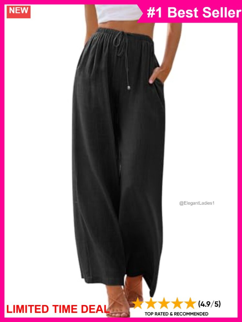 Linen Blend Wide Leg Palazzo Pants Drawstring High Rise Beach Vacation
